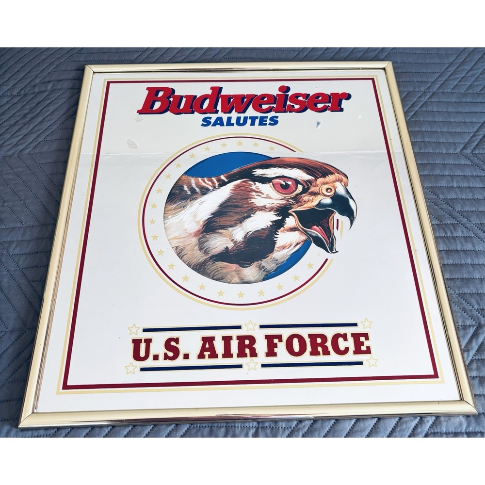 VTG Budweiser Salutes U.S. Air Force Eagle Anheuser-Busch Beer Mirror Sign 1995